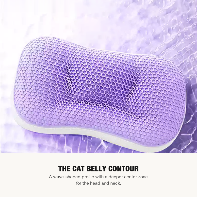 Drowsa pillow showing the cat belly contour with a deeper center zone