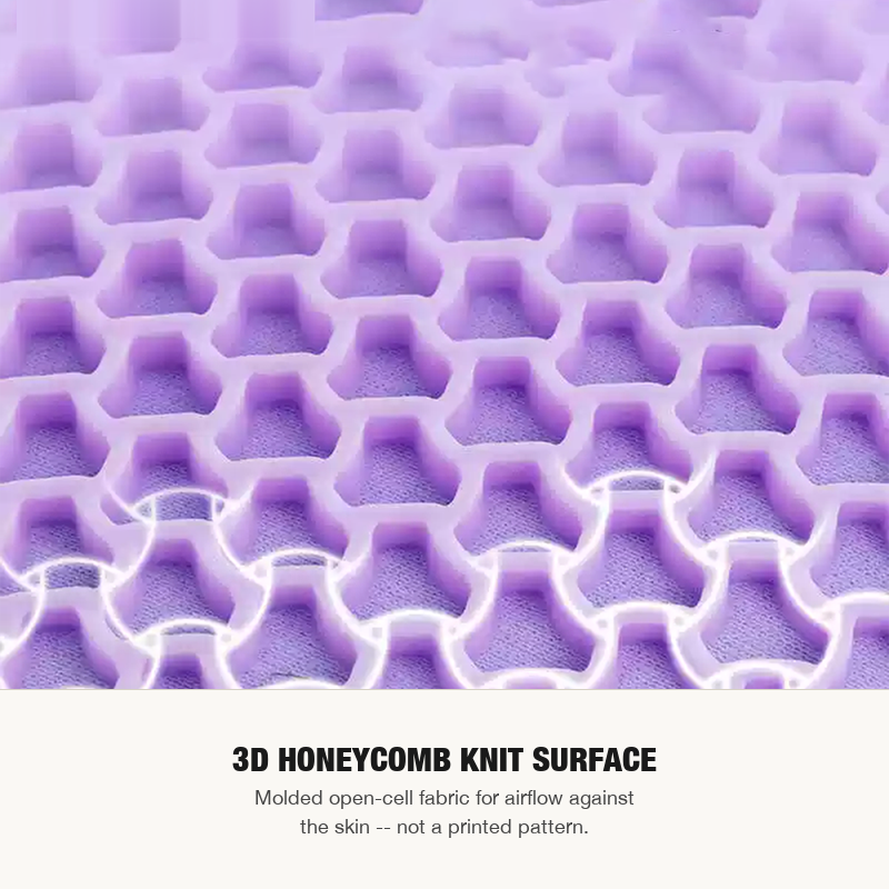 Close-up of the 3D honeycomb knit surface with open cells