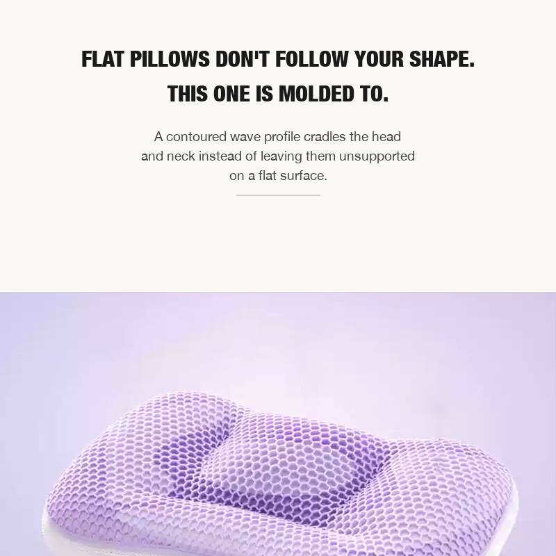 Drowsa pillow beside the message that flat pillows do not follow your shape