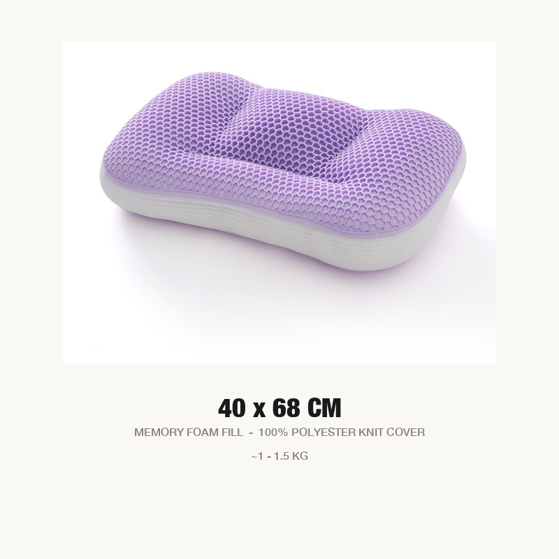 Violet Drowsa pillow with its dimensions and materials
