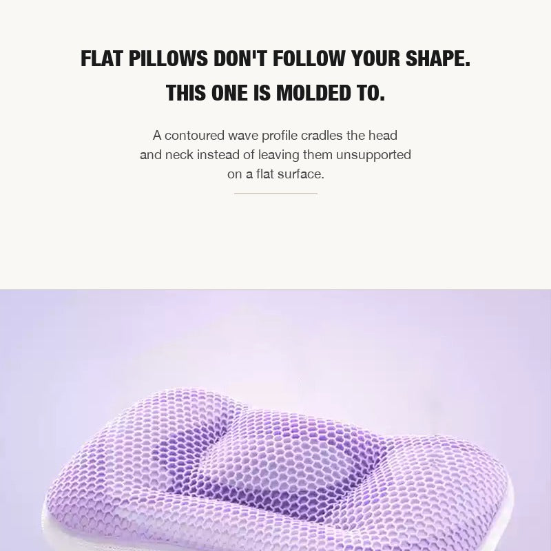 Drowsa pillow beside the message that flat pillows do not follow your shape
